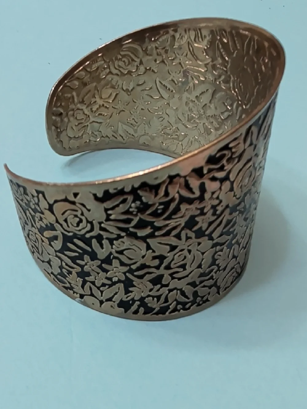 Handcrafted Floral Embossed Wide Cuff Bracelet - Bronze Tone - Picture 9 of 11